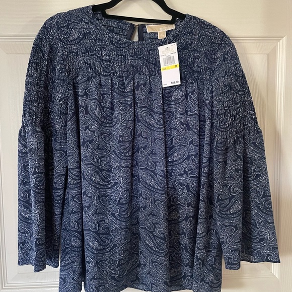 NWT Michael Kors Navy Blouse Sz M Bell Sleeve - Picture 4 of 5